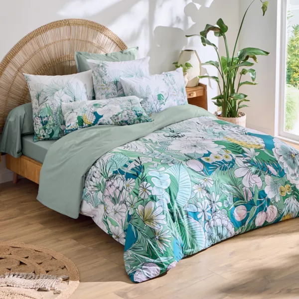 Housse de couette percale de coton (280 x 240 cm) Bali Verte