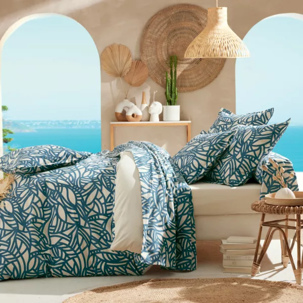 Housse de couette coton lav� (300 x 240 cm) Serena Bleue