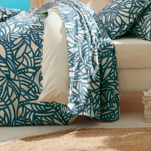 Drap plat coton lav� (280 x 310 cm) Serena Bleu