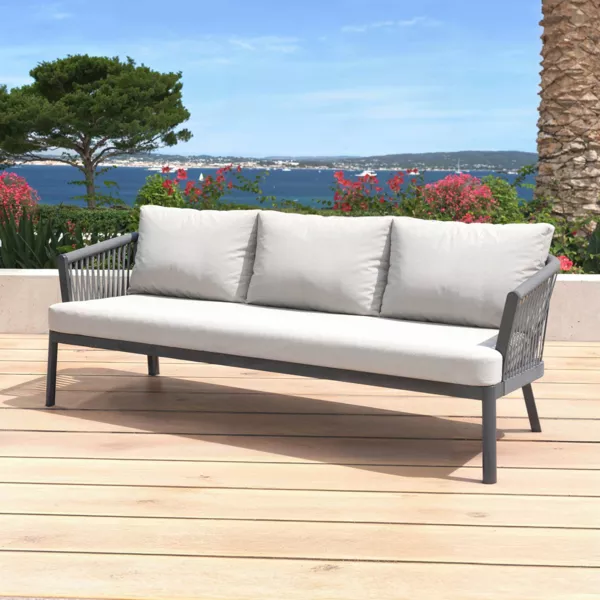 Divano da giardino in alluminio 3 posti Amalfi Grigio antracite e grigio chiaro