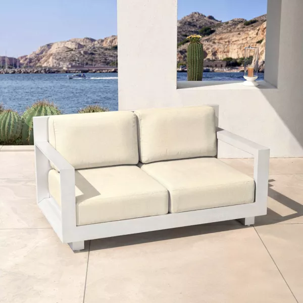 Canap� de jardin en aluminium 2 places Elba Blanc et beige