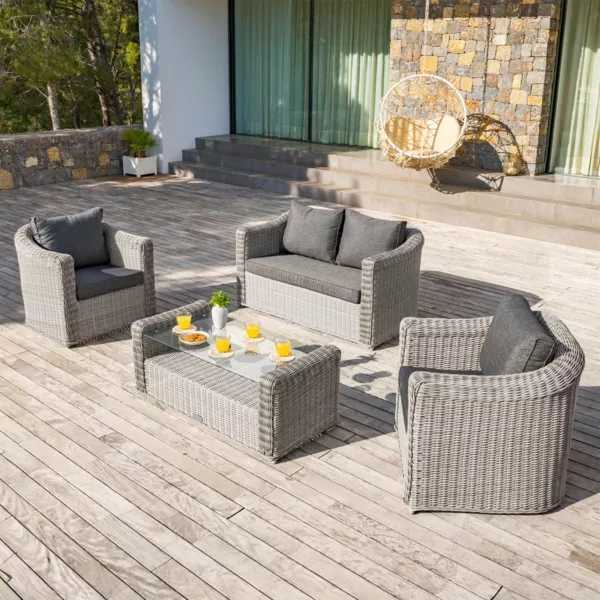 Salon de jardin en r�sine tress�e 4 places 4 pcs Calvi Gris et gris fonc�