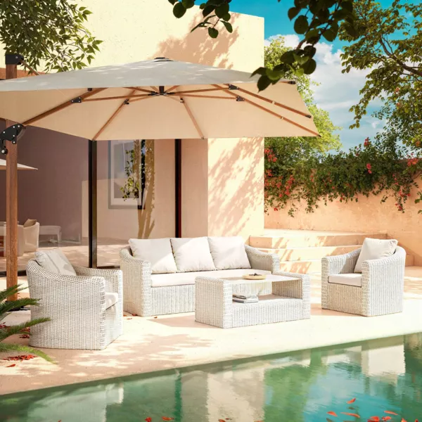 Salon de jardin en r�sine tress�e 5 places 4 pcs Calvi Blanc