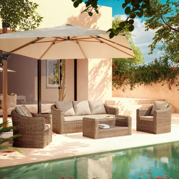 Loungeset van gevlochten hars 5 zitplaatsen 4 delig Calvi Sepia en Taupe