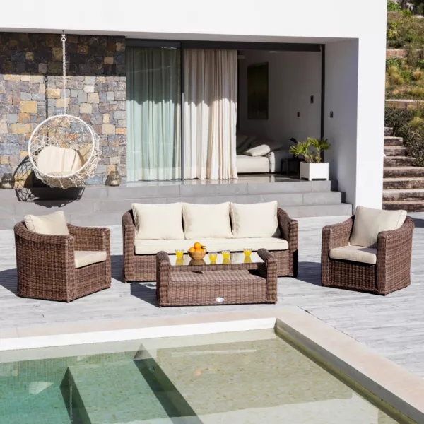 Lounge-Set Calvi Sepiabraun/Helles Beige - 4-teilig (5 Personen)