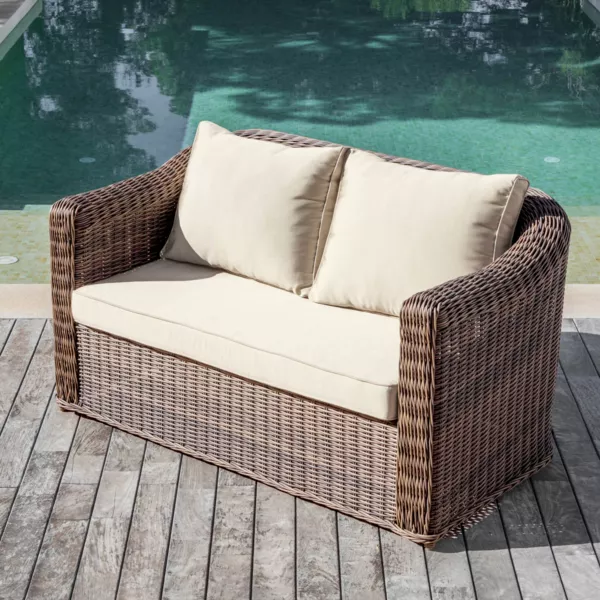 Divano da giardino in resina intrecciata 2 posti Calvi Seppia e beige
