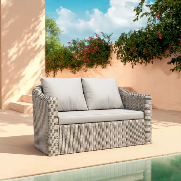 Canap� de jardin en r�sine tress�e 2 places Calvi Gris clair