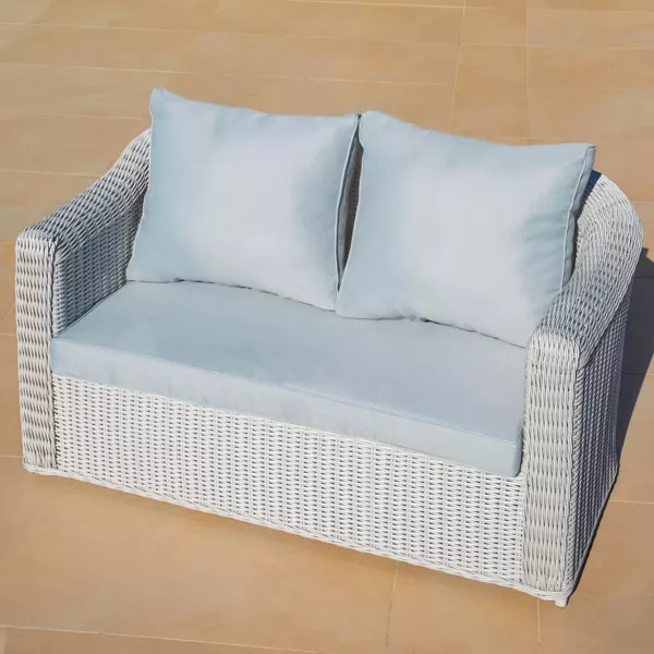 Divano da giardino in resina intrecciata 2 posti Calvi Bianco e grigio chiaro