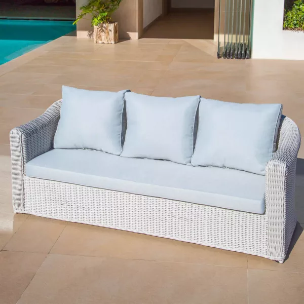 Divano da giardino in resina intrecciata 3 posti Calvi Bianco e grigio chiaro