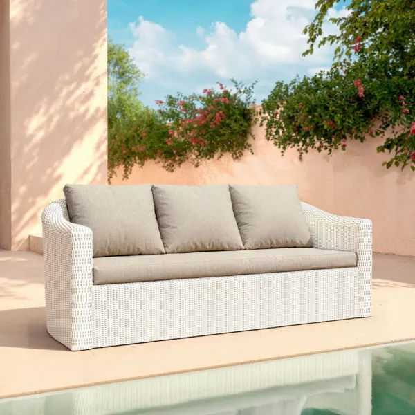 Divano da giardino in resina intrecciata 3 posti Calvi Bianco e tortora