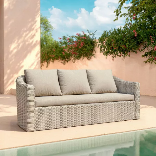 Divano da giardino in resina intrecciata 3 posti Calvi Grigio e tortora