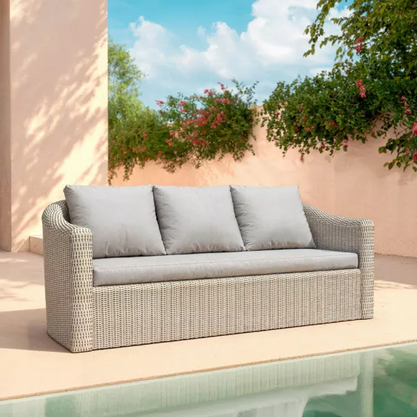Canap� de jardin en r�sine tress�e 3 places Calvi Gris clair