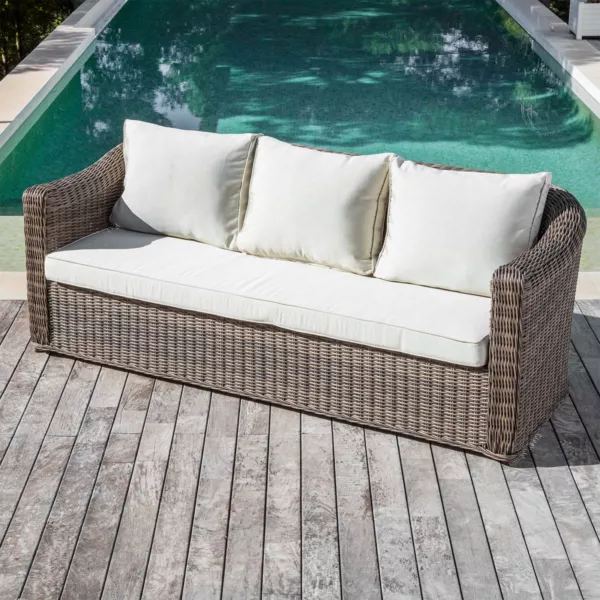 Tuinbank van gevlochten hars 3 zitplaatsen Calvi Sepia en Beige