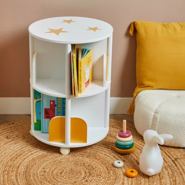 Kinderhouten boekenkast op wielen (H59 cm) Stars Wit