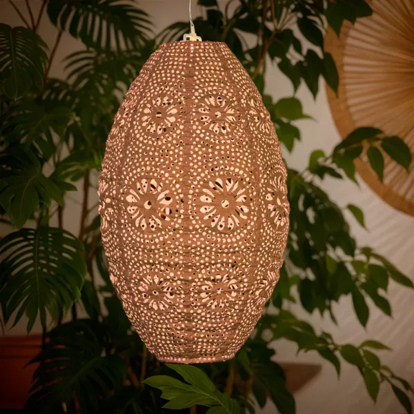 Suspension de jardin solaire (H38 cm) Lanterne ajour�e Marron