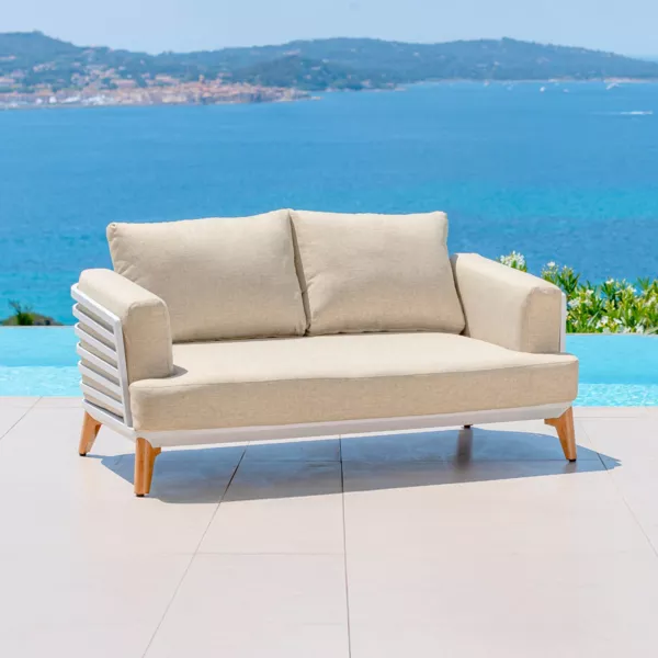 Canap� de jardin en aluminium 2 places Monte Carlo Blanc et beige