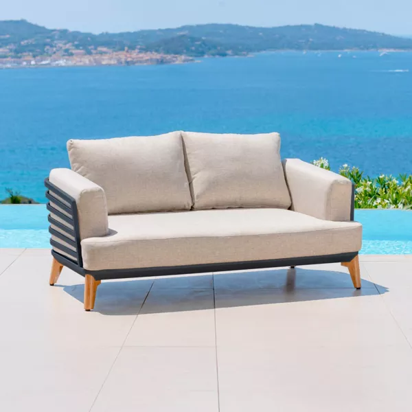 Tuinbank van aluminium 2 zitplaatsen Monte Carlo Antracietgrijs en taupe