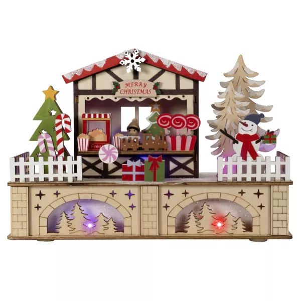 Villaggio di Natale in legno luminoso a pile/USB (25 x H18 cm) Dolci colorati