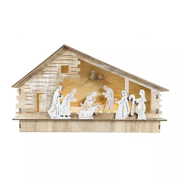 Komplet og lysende julekrybbe i tr� (H17 cm) Sainte-Augusta