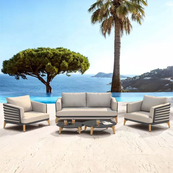 Salon de jardin aluminium 4 places 5 pcs Monte Carlo Gris anthracite et taupe