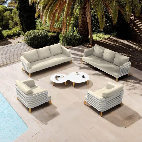 Salon de jardin aluminium 8 places 6 pcs Monte Carlo Blanc et beige