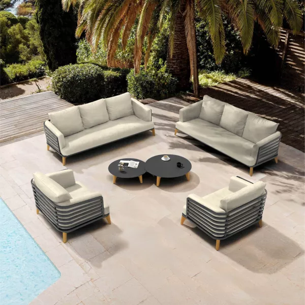 Salotto da giardino alluminio 8 posti 6 pezzi Monte Carlo Grigio antracite e beige