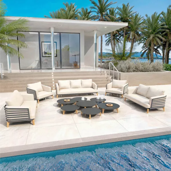 Salon de jardin aluminium 9 places 12 pcs Monte Carlo Gris anthracite et beige