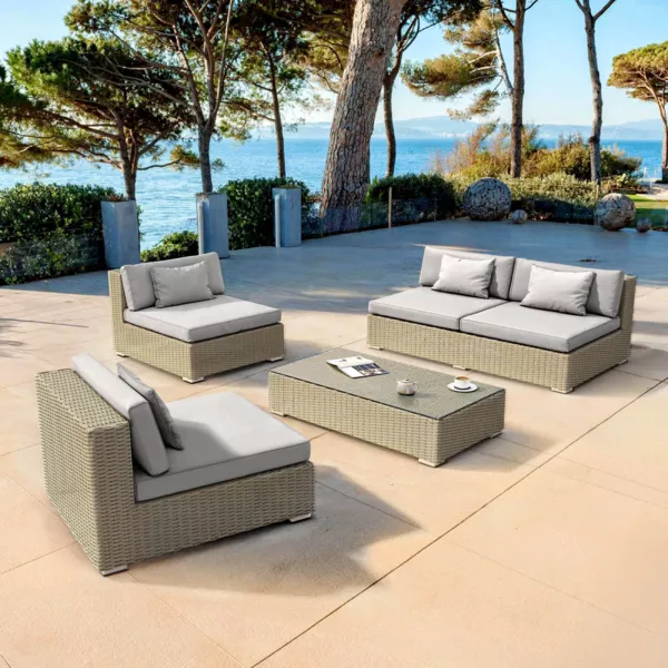 Salon de jardin en r�sine tress�e 4 places 4 pcs Palma Gris