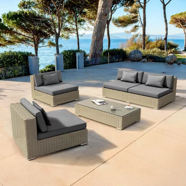 Salon de jardin en résine tressée 4 places 4 pcs Palma Gris et anthracite