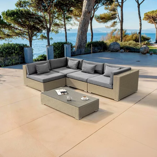 Salon de jardin en résine tressée 4 places 5 pcs Palma Gris et anthracite