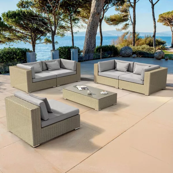 Salon de jardin en r�sine tress�e 5 places 6 pcs Palma Gris