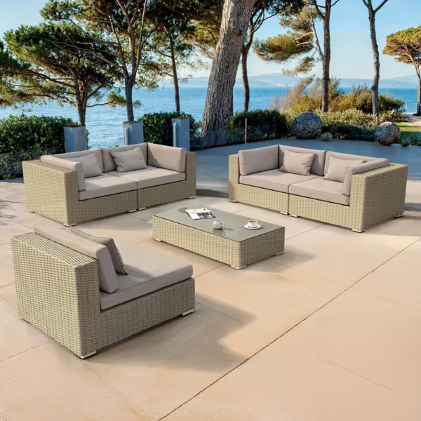 Salon de jardin en r�sine tress�e 5 places 6 pcs Palma Gris et taupe