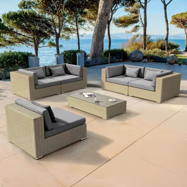 Salon de jardin en r�sine tress�e 5 places 6 pcs Palma Gris et anthracite