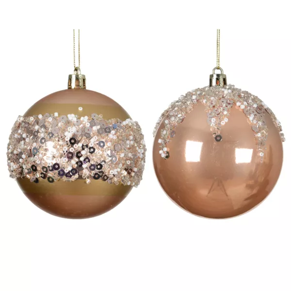 Set van 12 Kerstballen (D80 mm) Zilveren Pailletten Roze