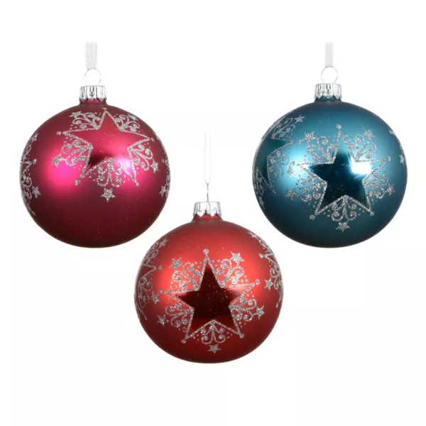 Set von 6 Weihnachtskugeln aus Glas (D80 mm) Sternenfest Mehrfarbig