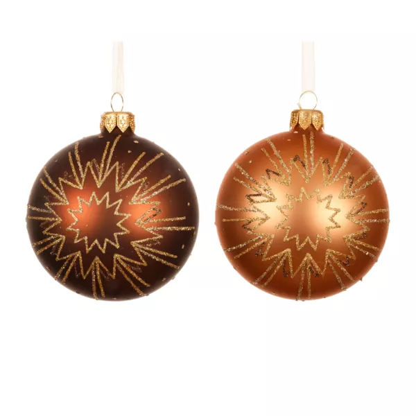 Set van 6 glazen kerstballen (D80 mm) Christmas Jazzy Bruin en cognac