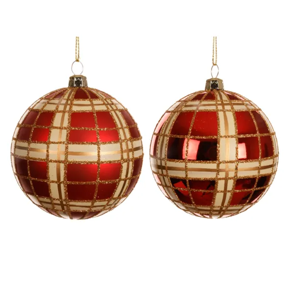 Set von 12 Weihnachtskugeln (D80 mm) Marilyn Rot mit goldenem Glitzer