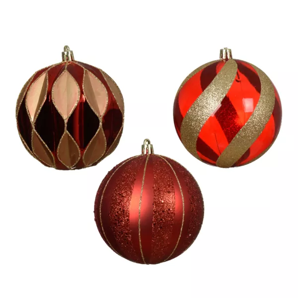 Set van 12 kerstballen (D100 mm) Venezia Rood met gouden glitters