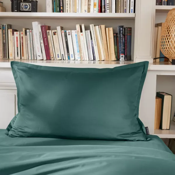 Federa rettangolare percalle di cotone (80 cm) Cali Blu anatra