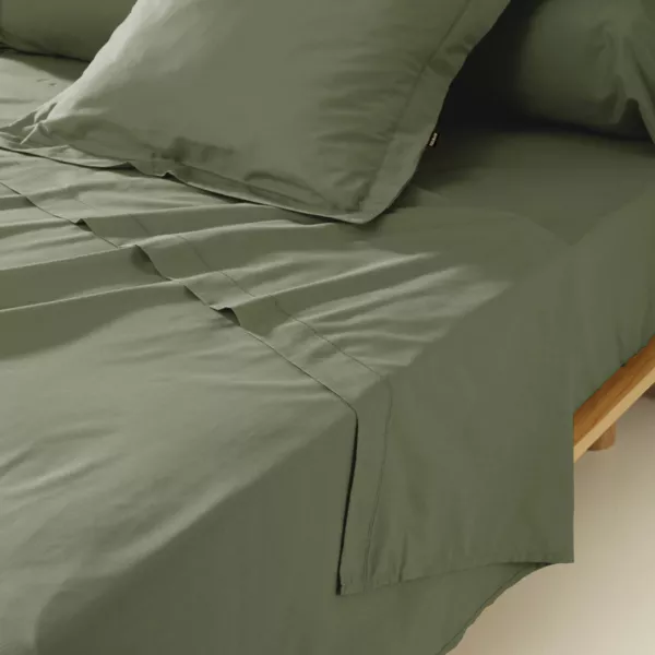 Drap plat percale de coton (180 x 290 cm) Cali Vert romarin