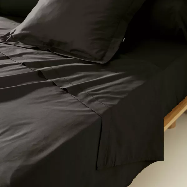 Drap plat percale de coton (180 x 290 cm) Cali Noir