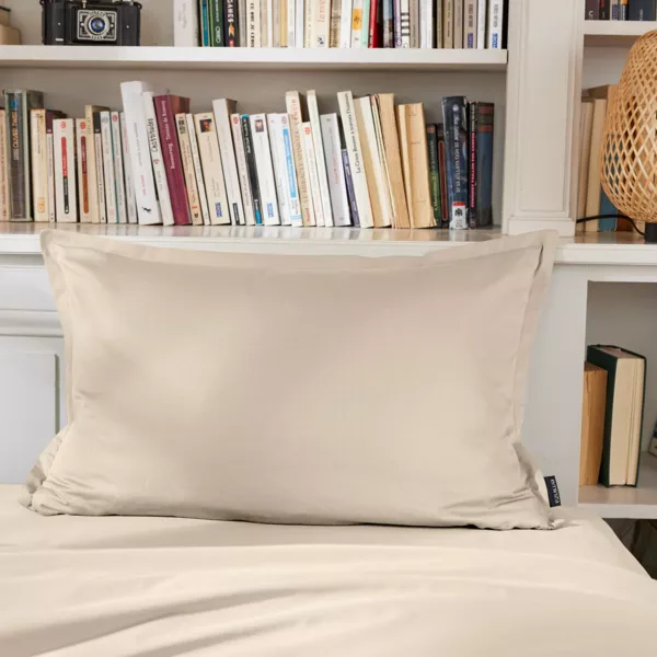 Funda de almohada rectangular de percal de algod�n (70 cm) Cali Beige lino