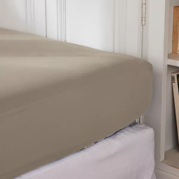 Katoenen percale hoeslaken (90 x 190 cm) Cali Taupe