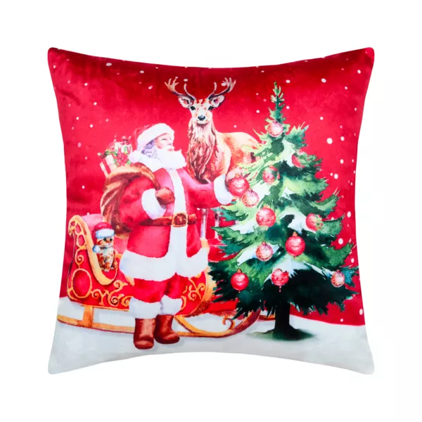 Kerstkussen vierkant fluweel (40 x 40 cm) Kerstavond Rood