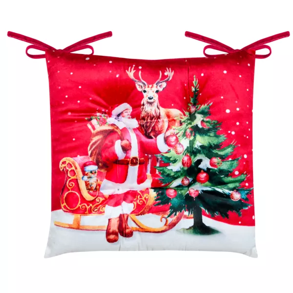 Coussin de chaise carr� velours (38 x 38 cm) R�veillon de No�l Rouge