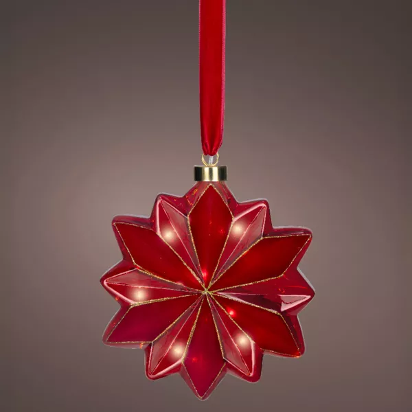 Hanglamp op batterijen met 15 LED's (D19 cm) Venezia Bloem Rood