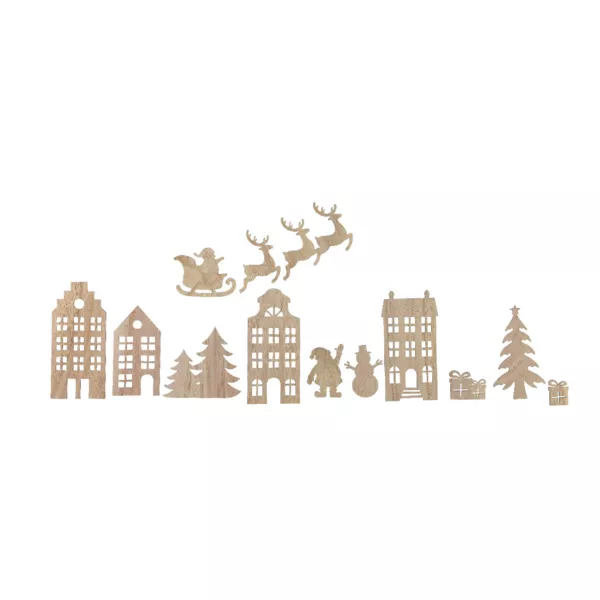 Set van 13 houten kerststickers voor raam Kerstavond