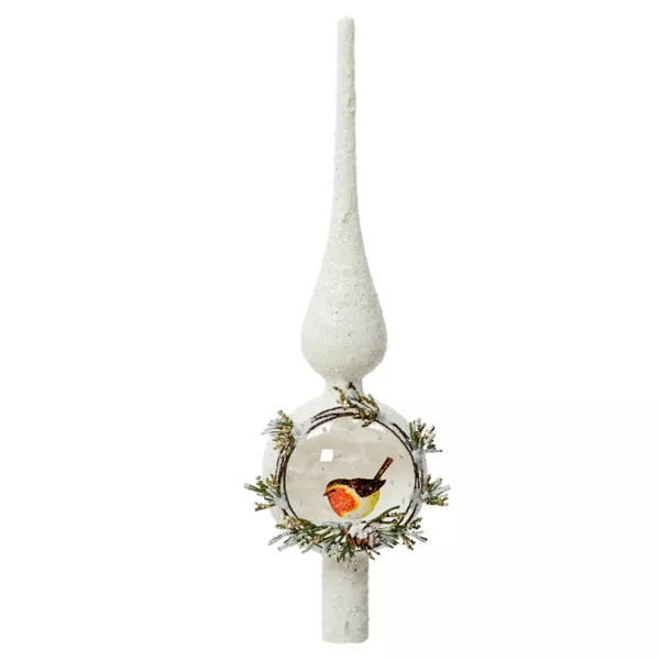 Cimier de sapin en verre Moineau en hiver Blanc enneig�