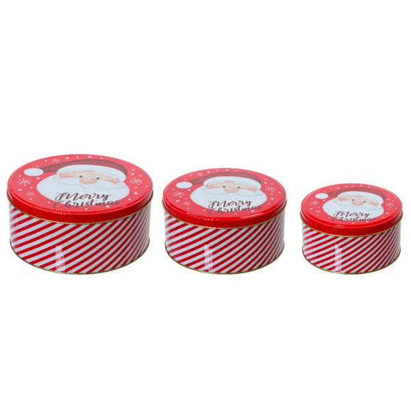 Conjunto de 3 cajas de metal redondas (D20 cm) Pap� Noel Rojo y blanco