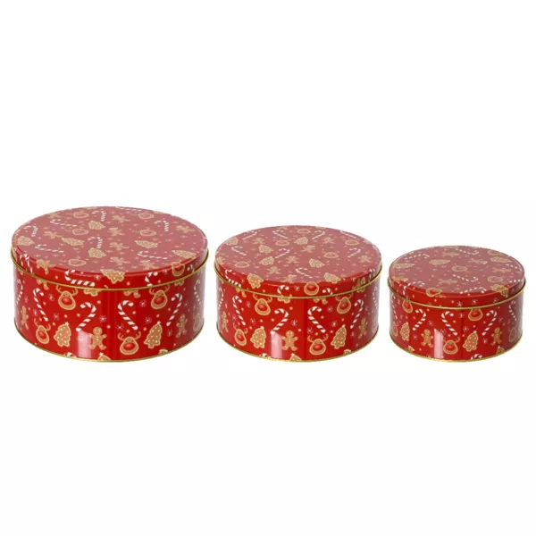 Lot de 3 boites en m�tal rondes (D20 cm) Gourmandises sucr�es Rouge
